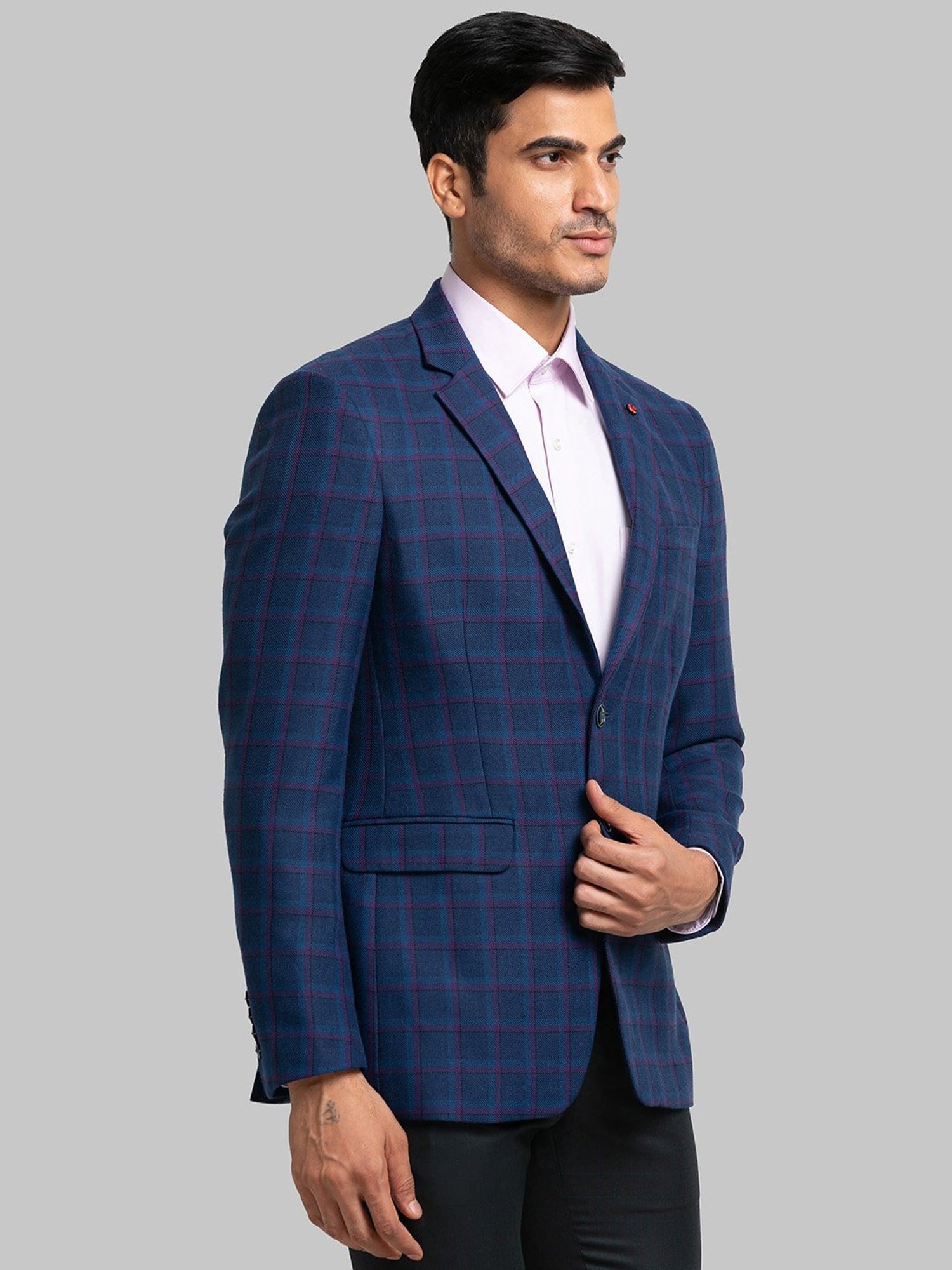 Raymond Blue Regular Fit Checks Blazer