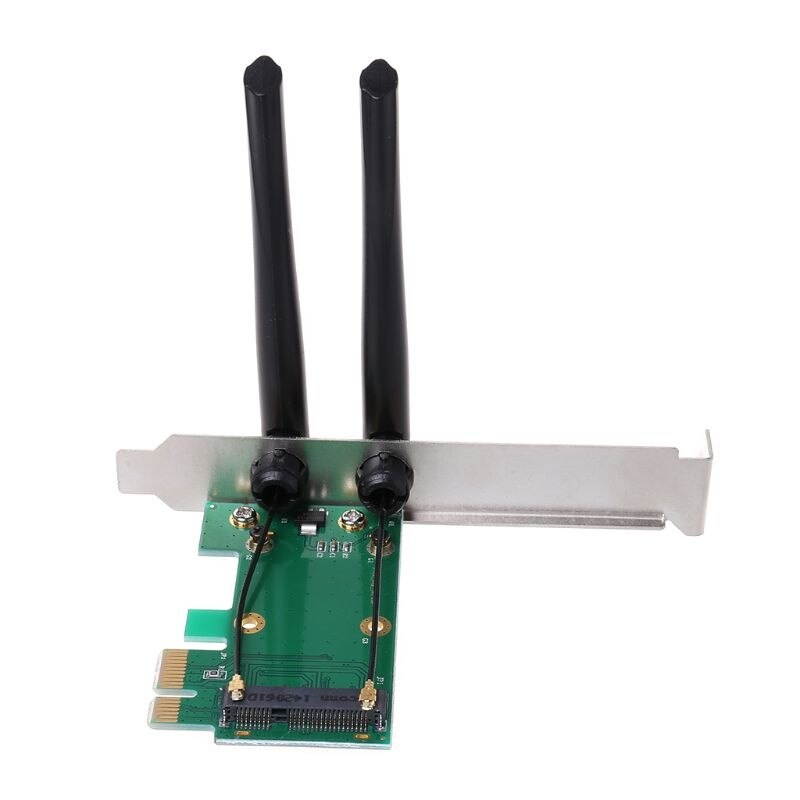 Wireless Card WiFi Mini PCI-E Express to PCI-E Adapter 2 Antenna External PC L4MA