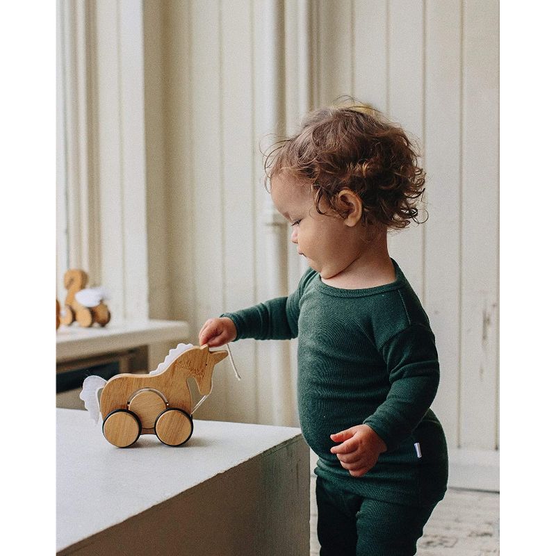 Kinderfeets Kids Rolling Bamboo Push and Pull Animal Toy for Toddlers and Children with Pull String, Unicorn