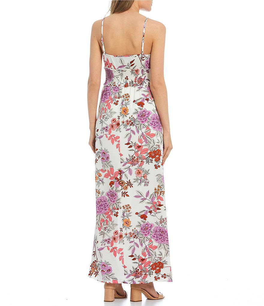 Midnight Doll Spaghetti Strap Floral Printed Side-Slit Maxi Dress