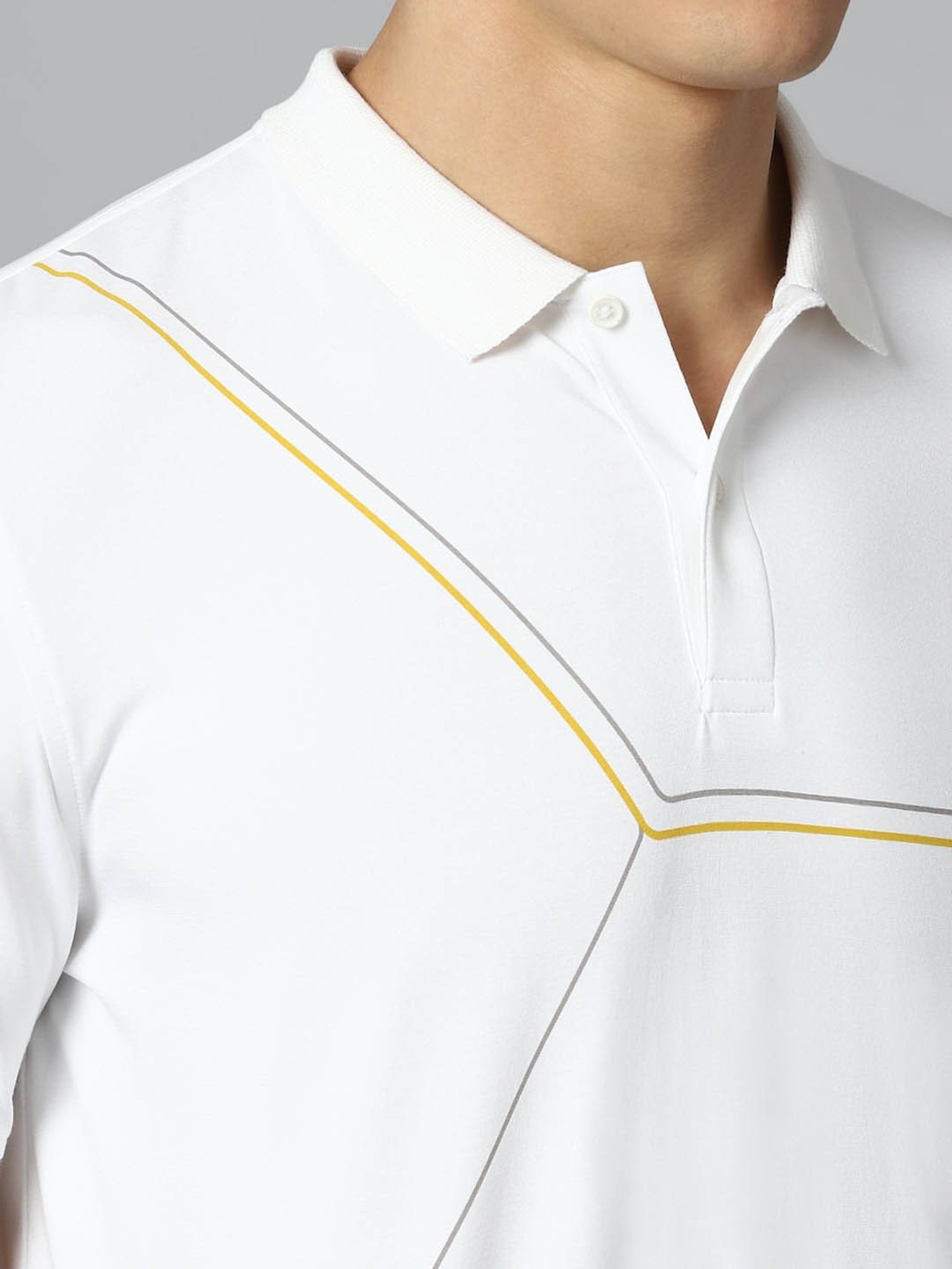 Louis Philippe Sport White Cotton Slim Fit Printed Polo T-Shirt