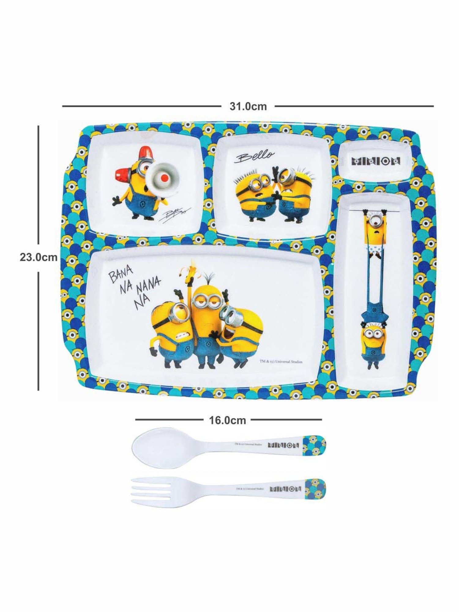 Servewell Minions Yellow Melamine Rectangle Kids 3Pcs Dinner Set
