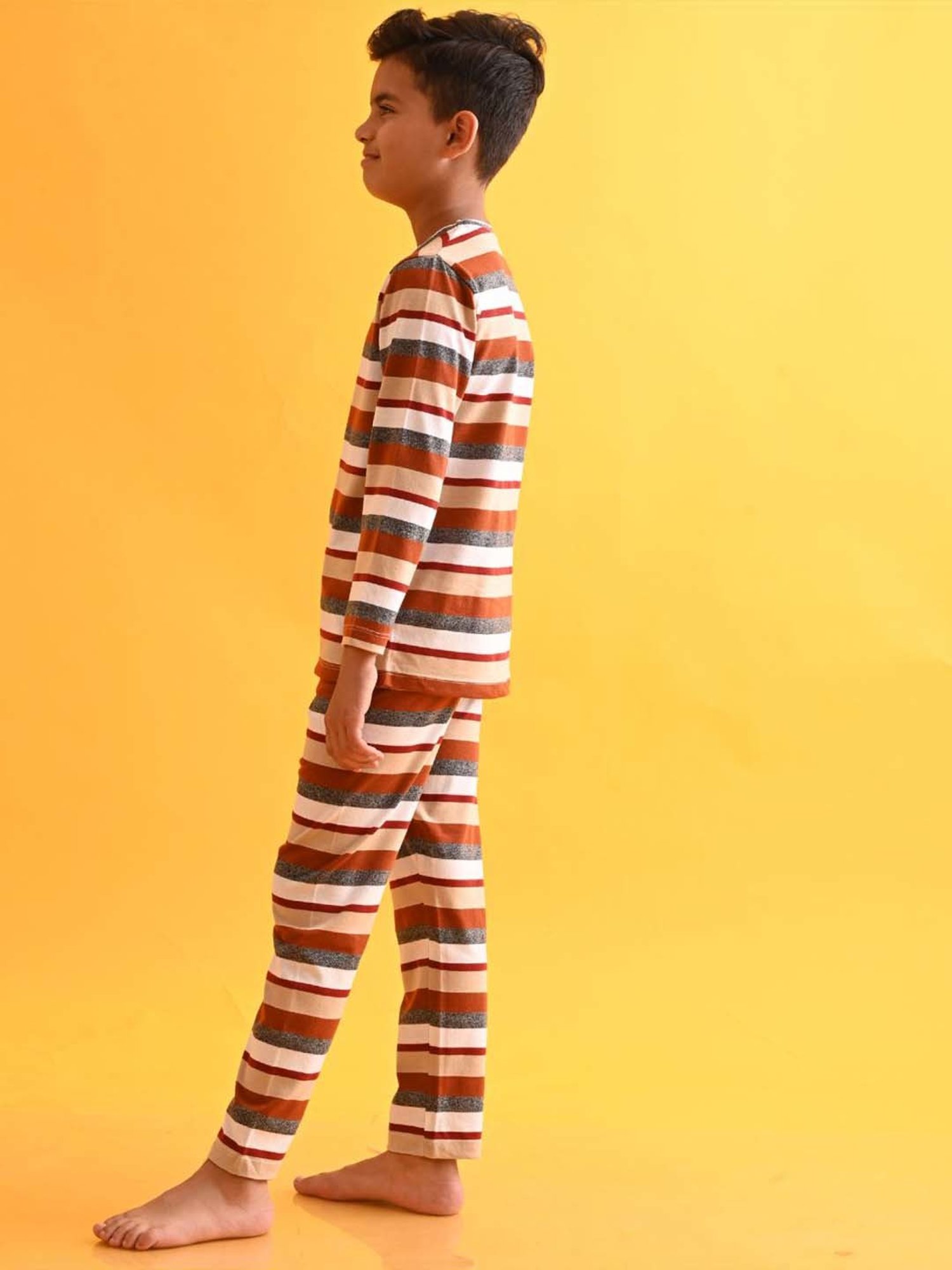 Anthrilo Kids Multicolour Cotton Striped Full Sleeves T-Shirt & Trouser