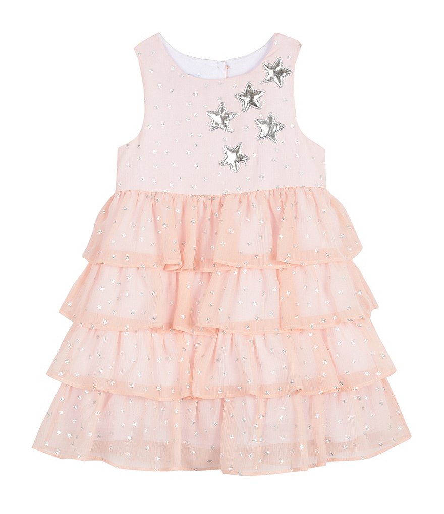 Pippa & Julie Little Girls 2T-6X Foil-Star Tiered Chiffon Fit-And-Flare Dress