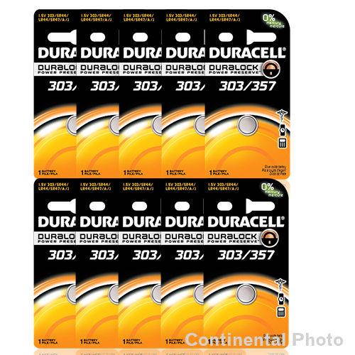 10 Duracell 357 303 A76 PX76 SR44W/SW LR44 AG13 Silver Oxide Battery