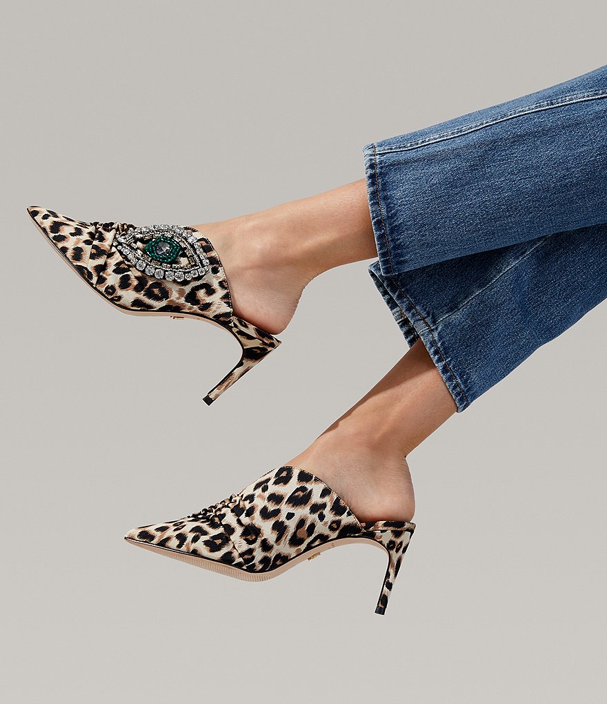 Kurt Geiger London Bella Embellished Leopard Print Dress Mules