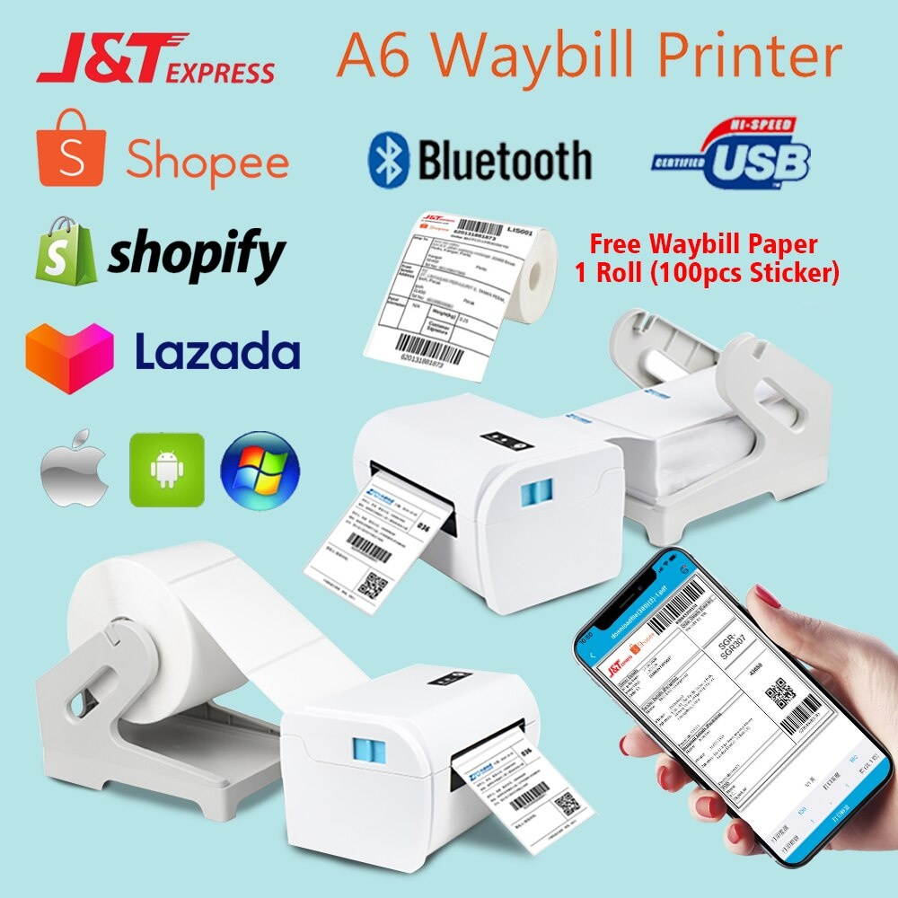 Mini Desktop A6 Waybill Printer Bluetooth Connection for Android IOS Phone and Window Mac PC with Free APP and Driver