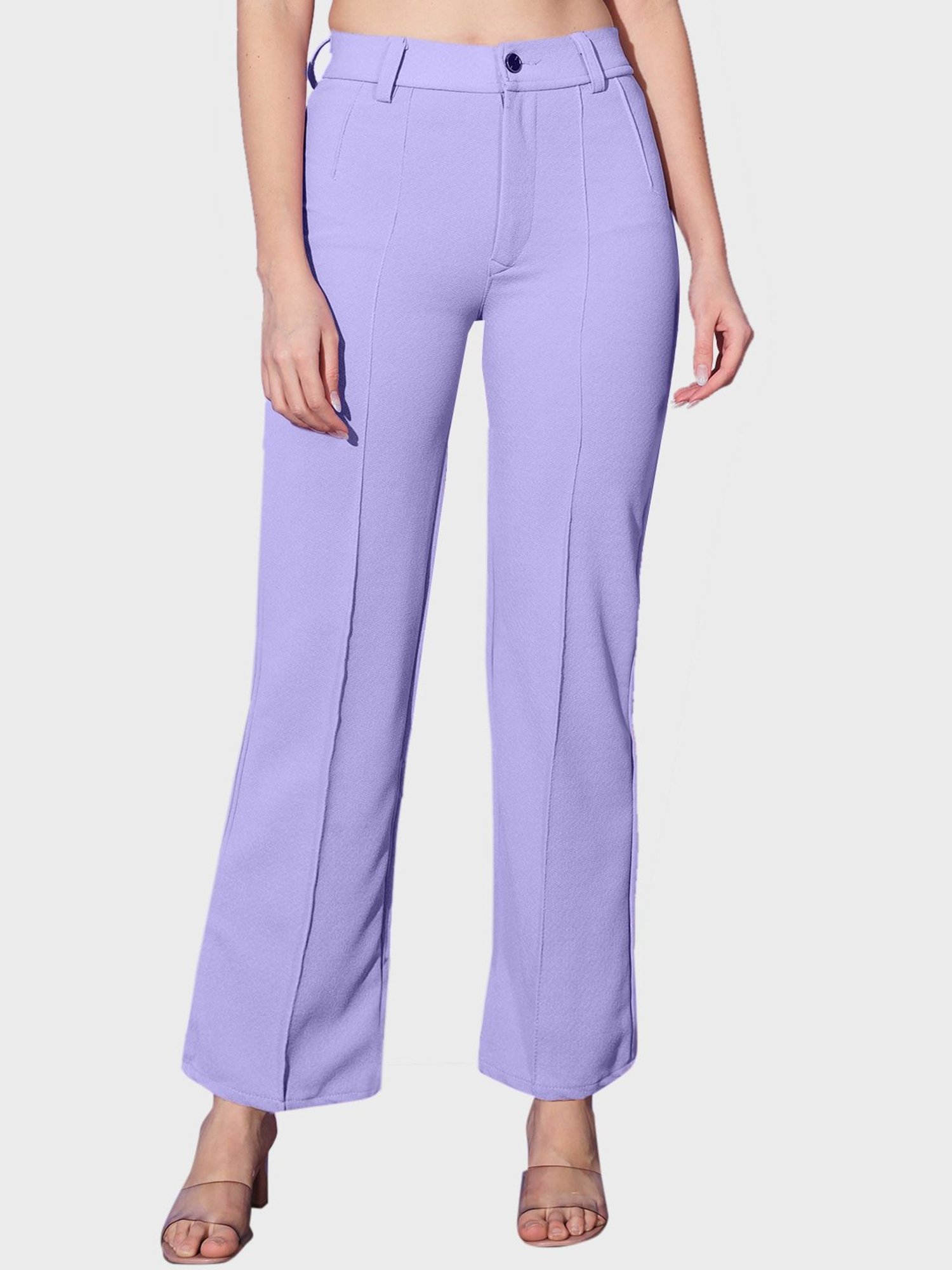 BUYNEWTREND Purple Mid Rise Trousers