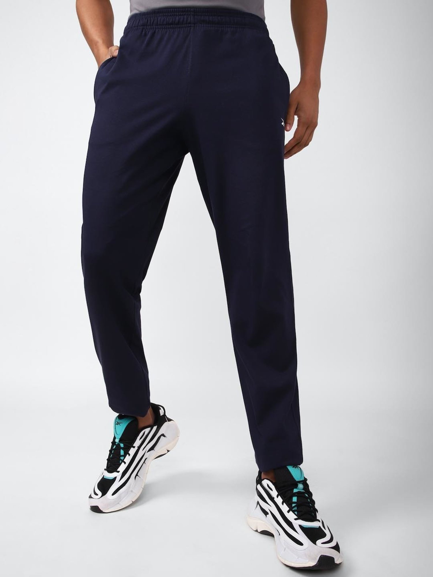 Reebok Navy Cotton Regular Fit Sports Trackpants