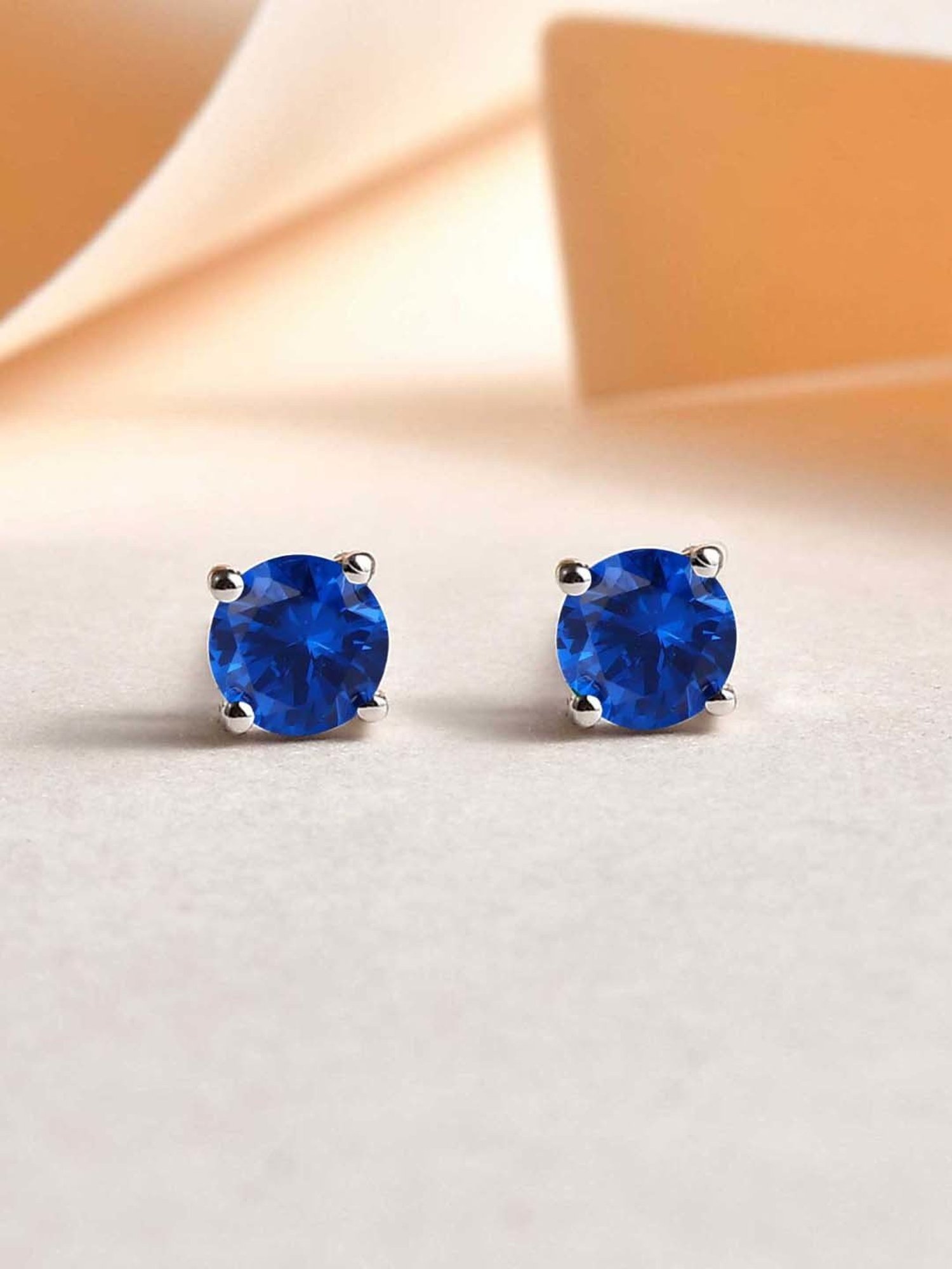 Ornate Jewels 92.5 Sterling Silver Blue Sapphire Stud Earrings for Women