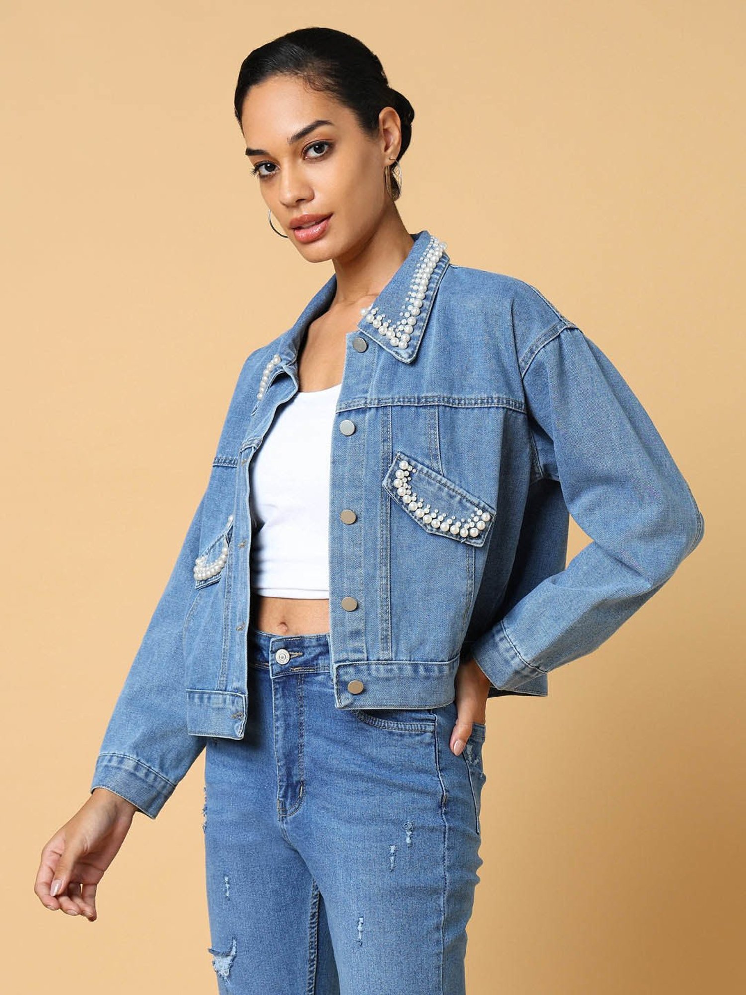 SHOWOFF Blue Embellished Denim Jacket