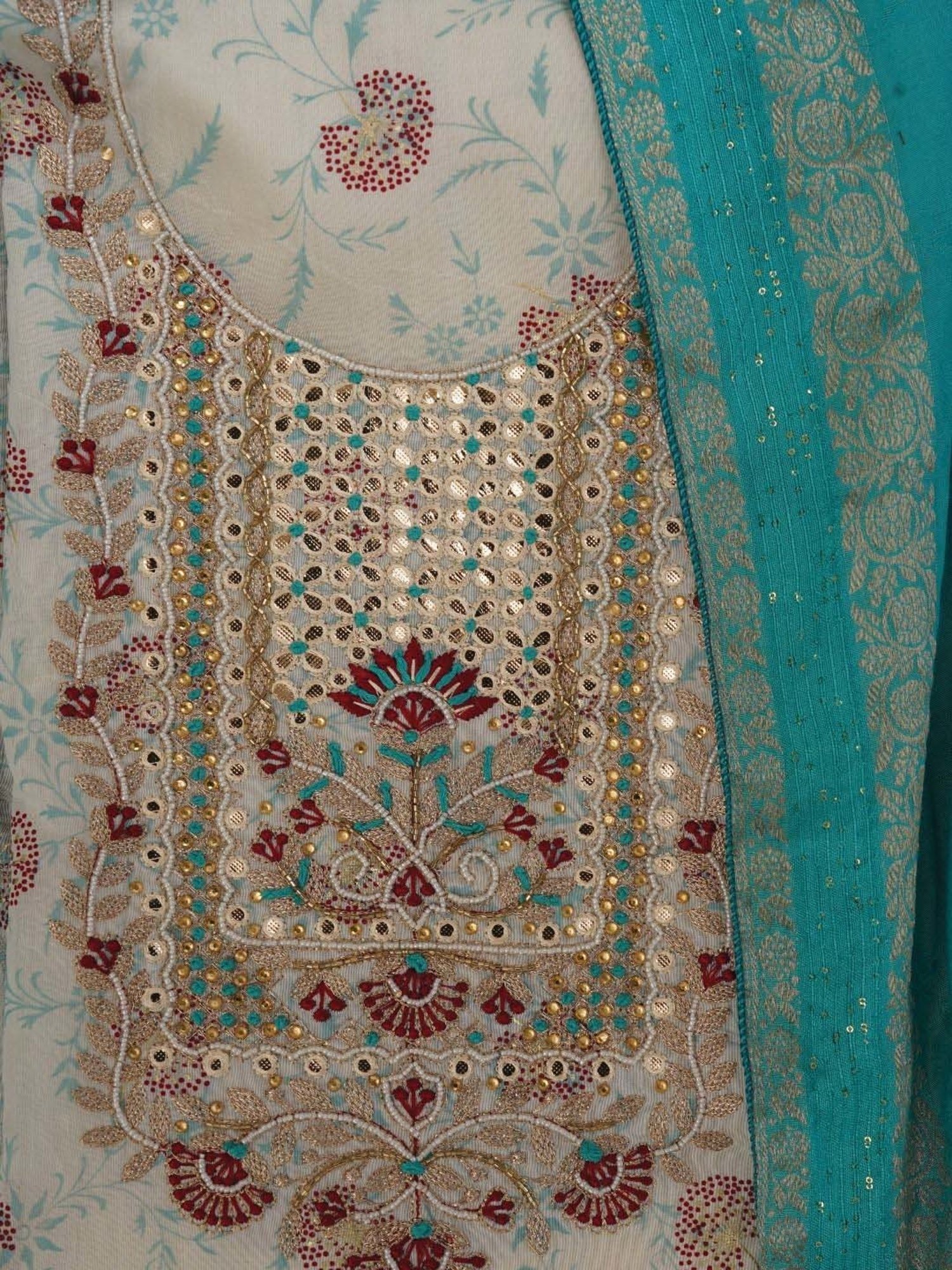 Jaipur Kurti Off-White Embellished Unstitched Dress Material