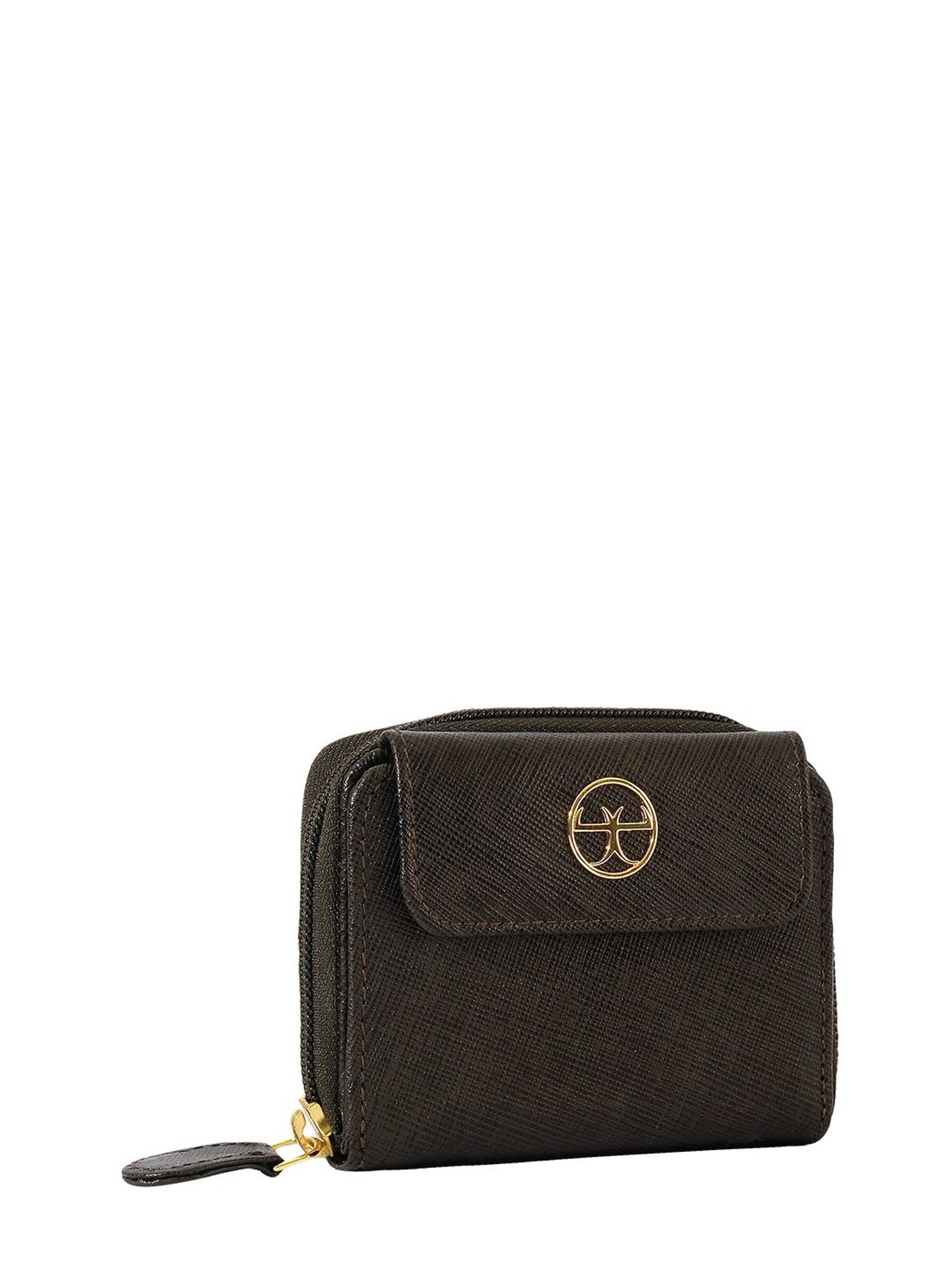 Eske Dark Brown Textured Zip Around Wallet for Women
