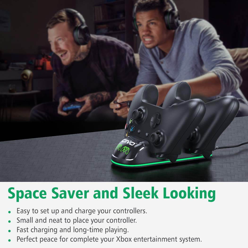 OIVO Xbox One Controller Charger, Dual Charging Station with Updated LED Strap, Remote Charger Dock for Xbox One/S/X/Elite Controller - 2 Rechargeable Battery Packs Included