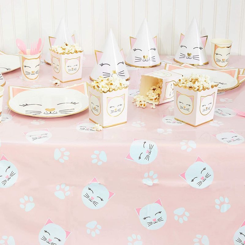 Sparkle and Bash 3 Pack Pink Disposable Plastic Tablecloth for Cat Birthday Party 54 x 108 In
