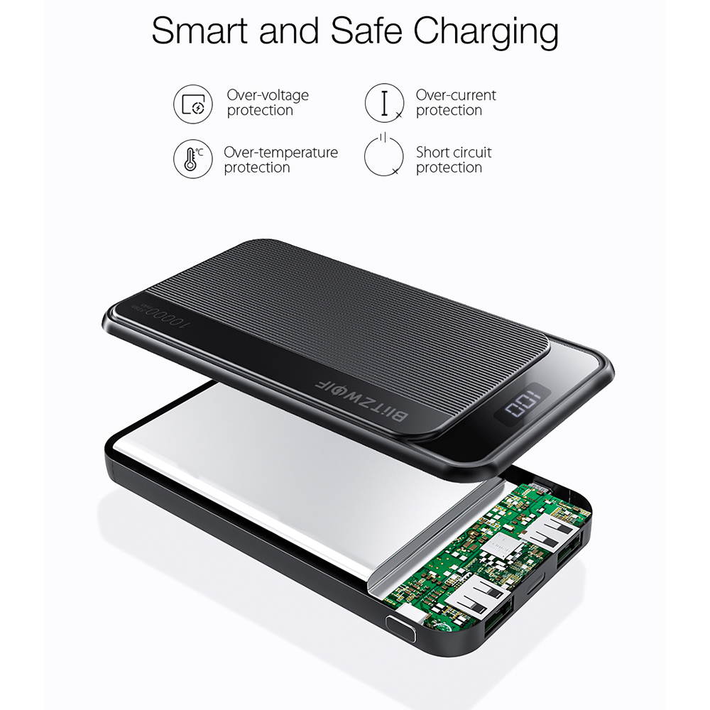 BlitzWolf BW-P12 10000mAh 22.5W Digital Display Power Bank with Real-time Battery Display, Dual QC3.0 PD18W Output, Micro PD18W Input and Striped Styling