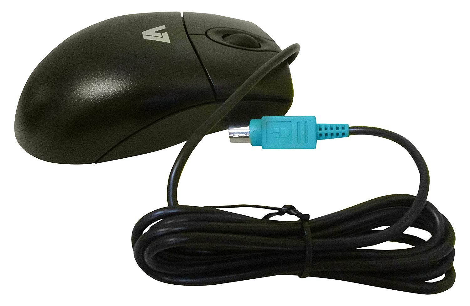 V7 Standard Full size 3 Button PS2 Optical Mouse with Scroll Wheel for Desktop and Notebooks (M30P20-7N) - Black