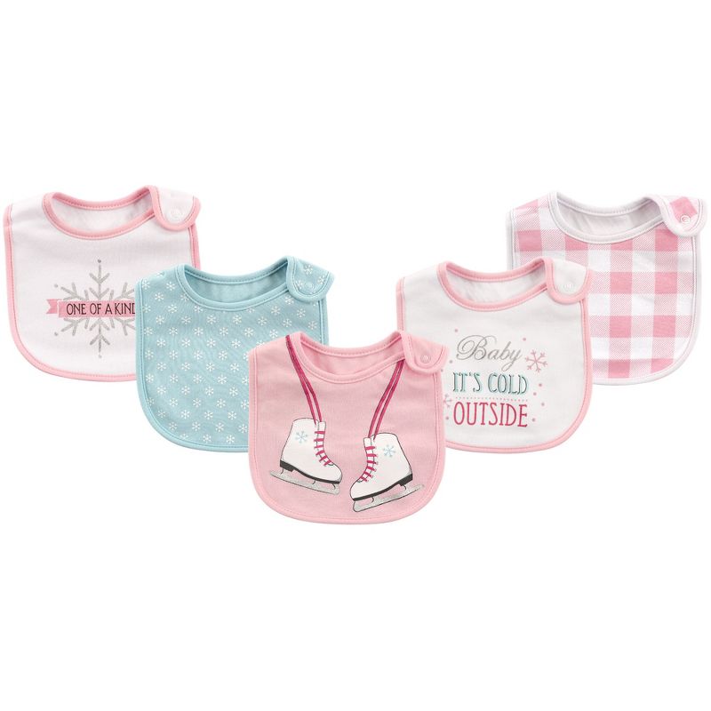 Little Treasure Baby Girl Cotton Bibs 5pk, Ice Skates, One Size