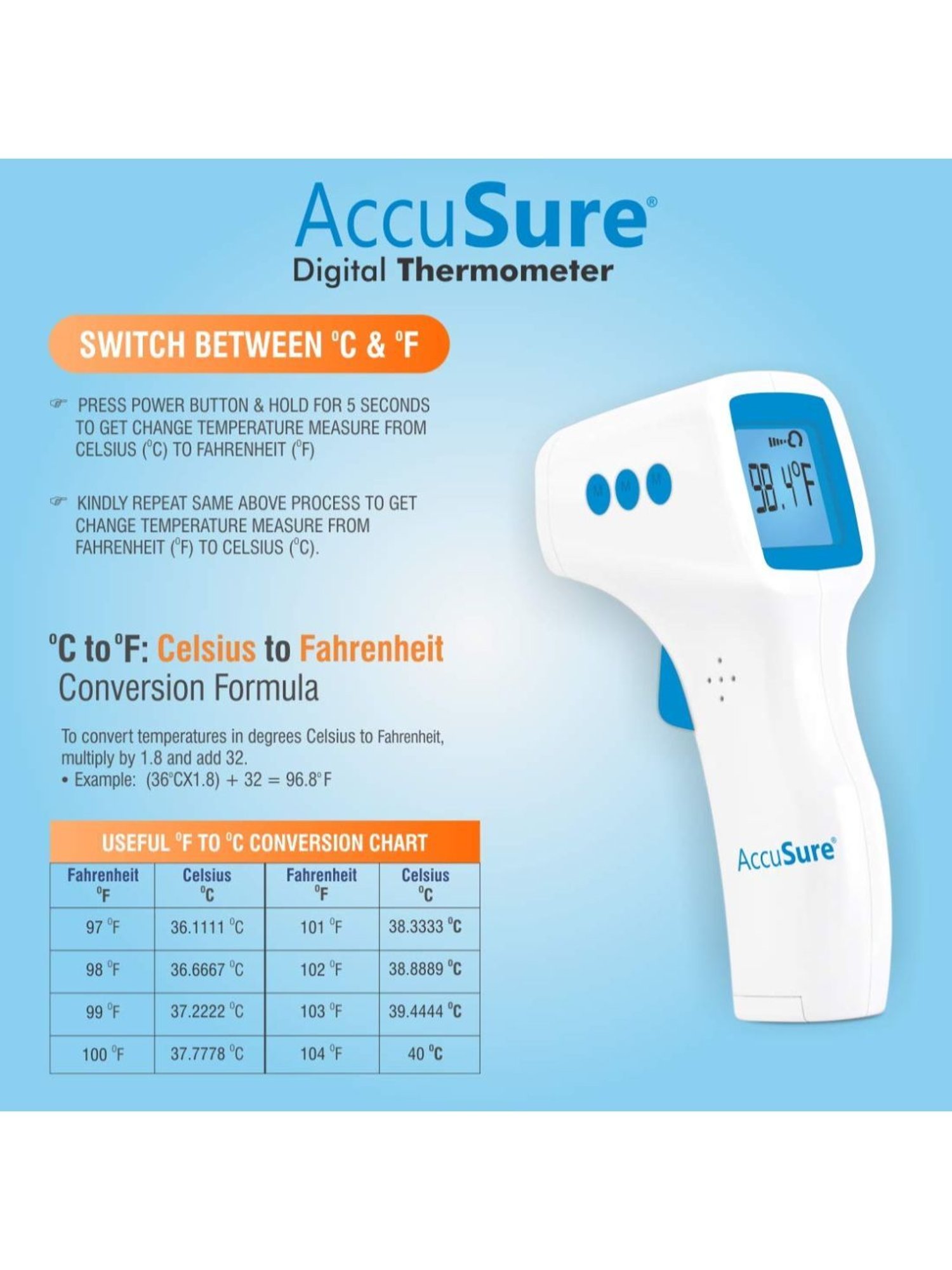 AccuSure HA-650 Non-Contact Digital Infrared Forehead Thermometer for baby & adults for fever