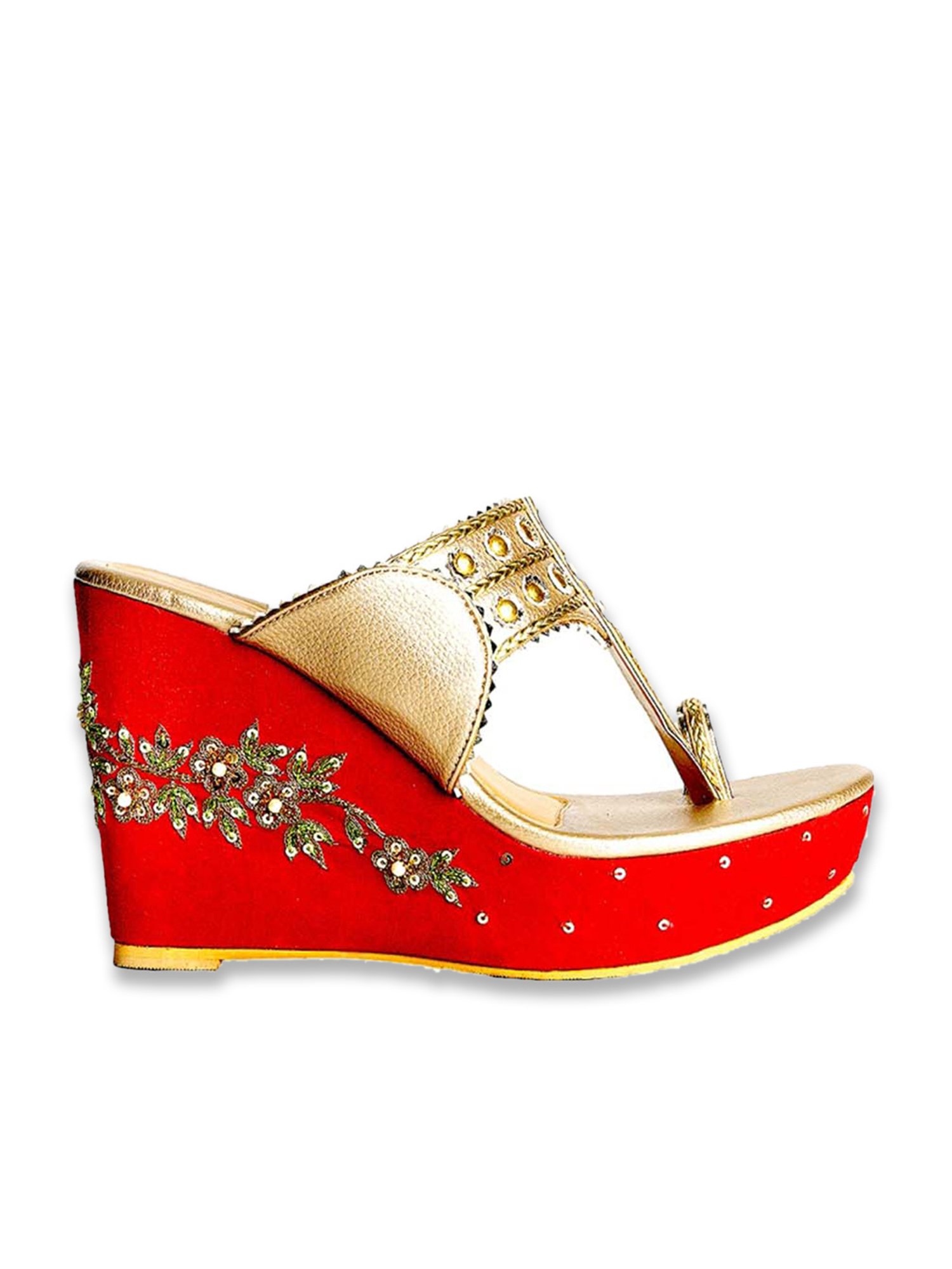 Sole House Women's Golden & Red Toe Ring Wedges