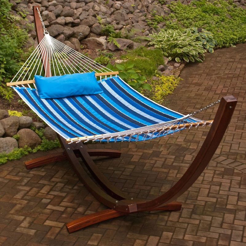 Algoma Sunbrella Quilted Hammock Reversible 11' - Milano Cobalt Stripe/Canvas Capri Solid