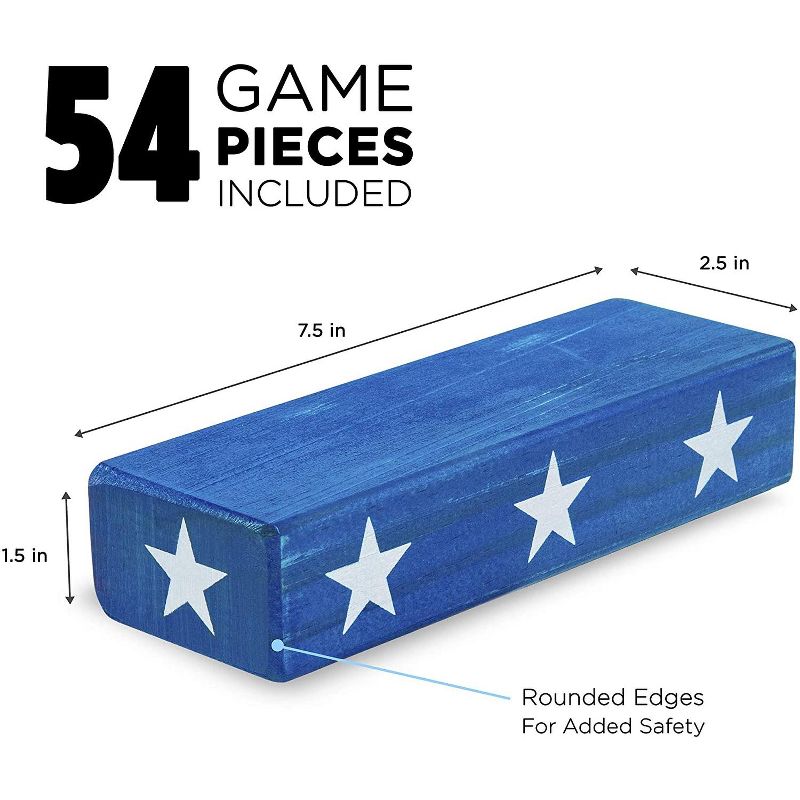 Sunny & Fun Giant Flag Tumbling Tower | 54 Piece Set Oversized Wooden Toppling Blocks | Indoor & Outdoor Stacking Yard Game for Adults & Kids | Great for Party Lawn Backyard | w/ Storage Carry Bag