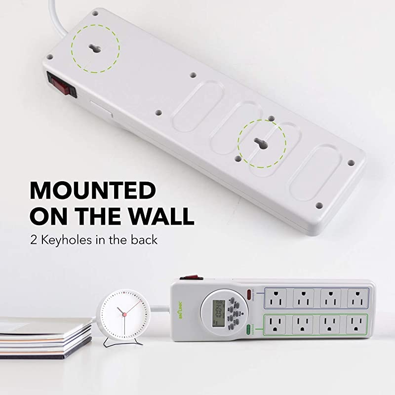8 Outlet Surge Protector with 7Day Digital Timer 4 Outlets Timed 4 Outlets Always On White