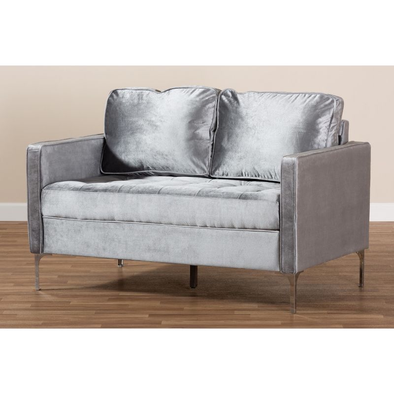 Clara Velvet Fabric Upholstered 2 Seater Loveseat Gray - BaxtonStudio