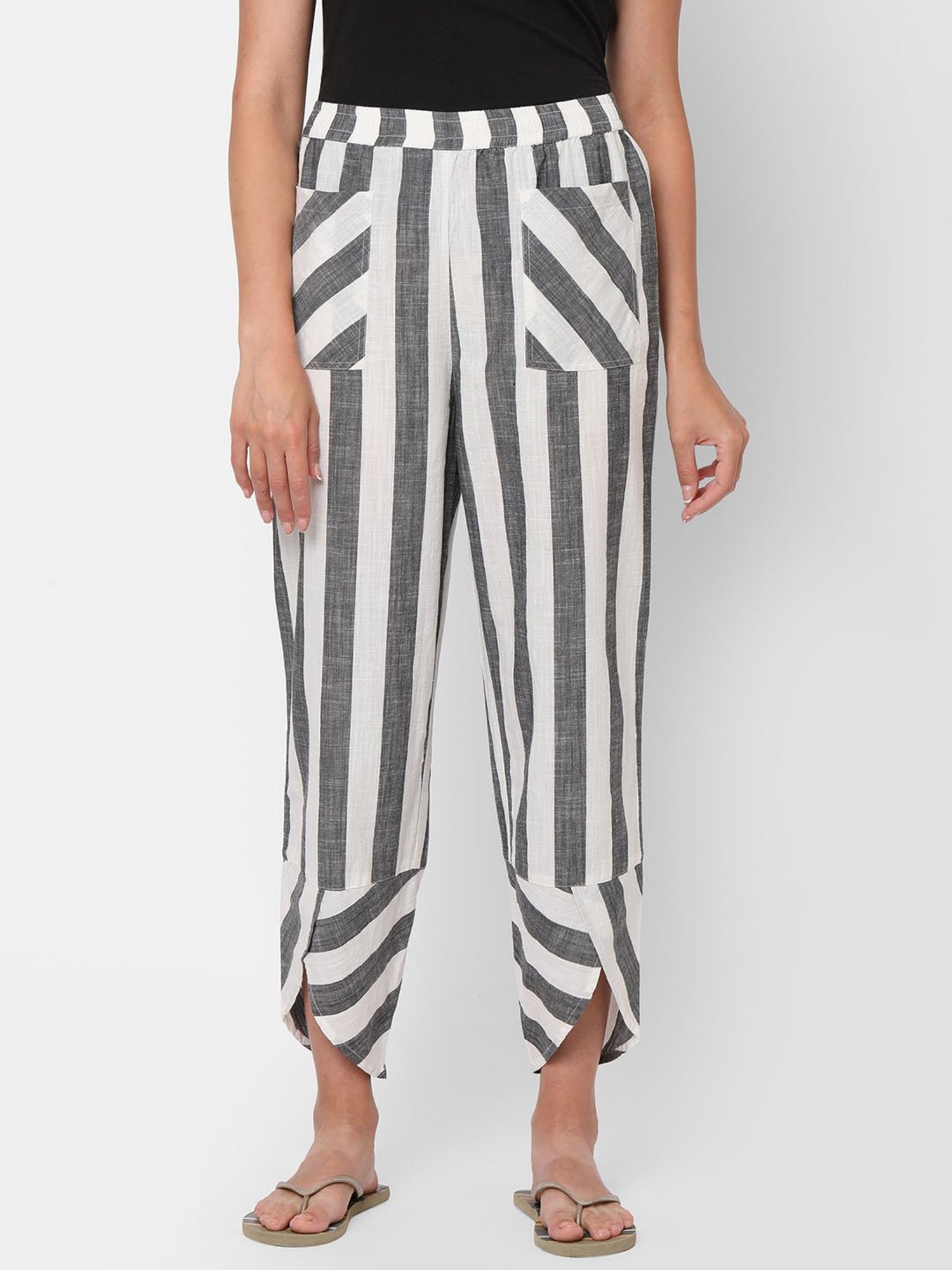Mystere Paris Grey & White Striped Lounge Pants