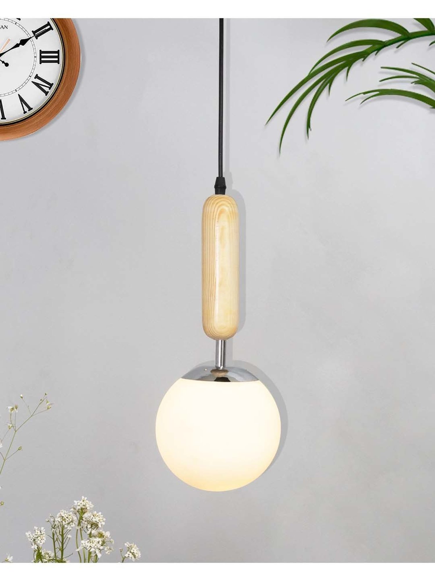 Homesake Beige Wood Bullet Lamp With Chrome Cap