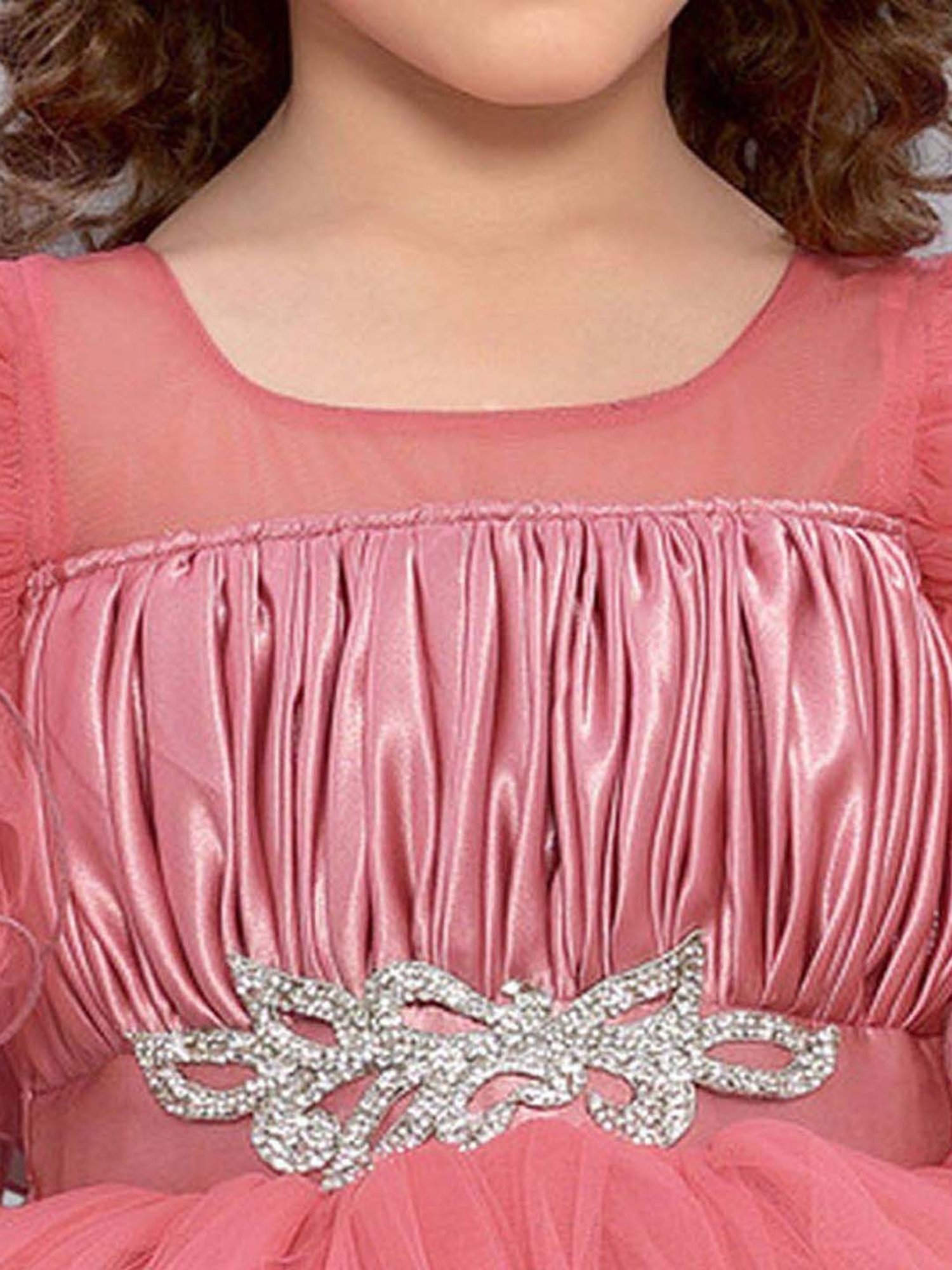 Pink Chick Kids Coral Solid Party Gowns