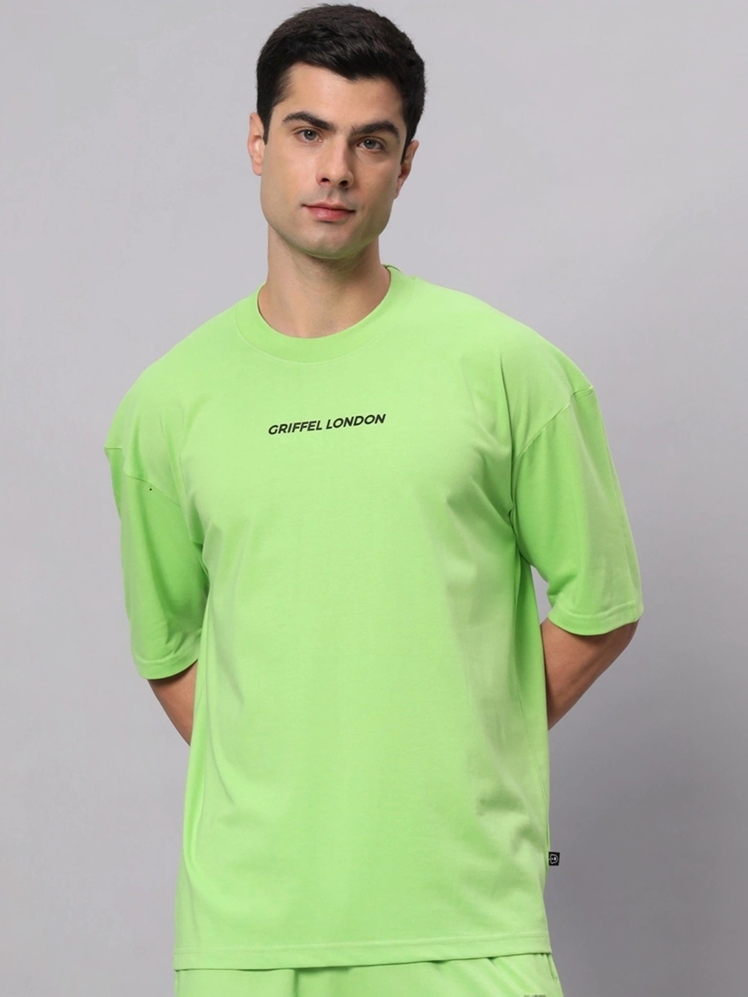 Griffel Green Cotton Loose Fit Printed T-Shirt
