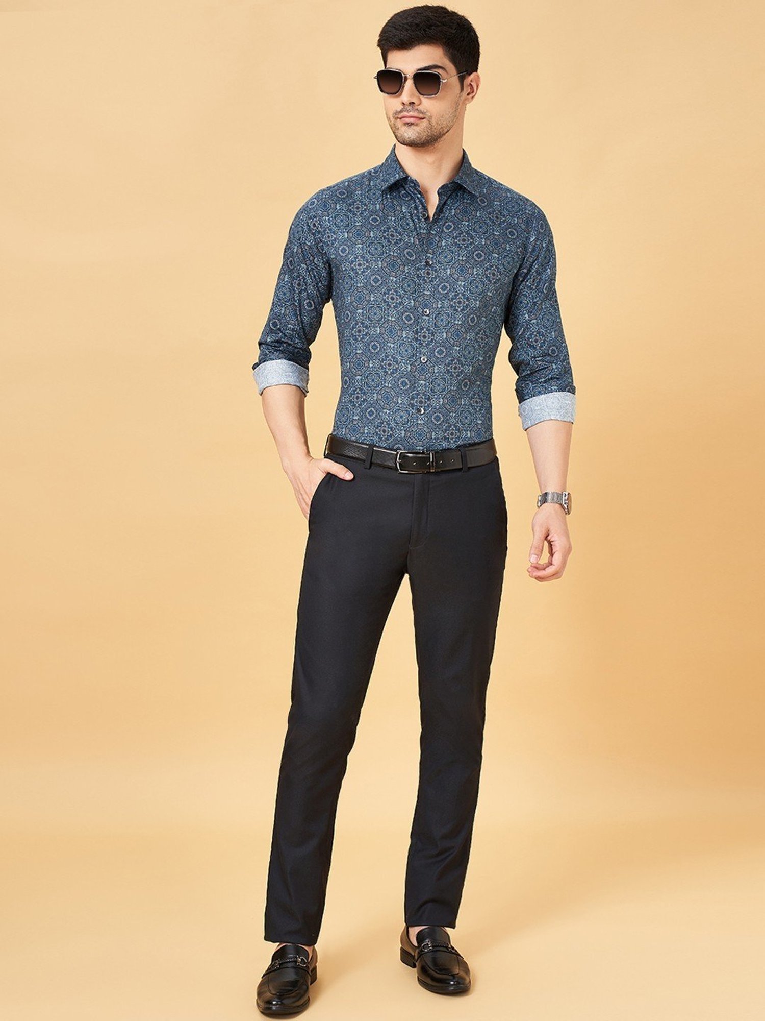 Peregrine By Pantaloons Navy Slim Fit Printed Shirt