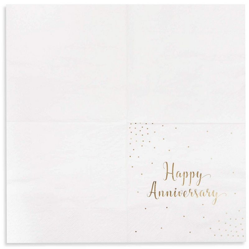 Blue Panda 50-Pack Cocktail Disposable Napkins - Happy Anniversary Printed in Gold Foil Confetti