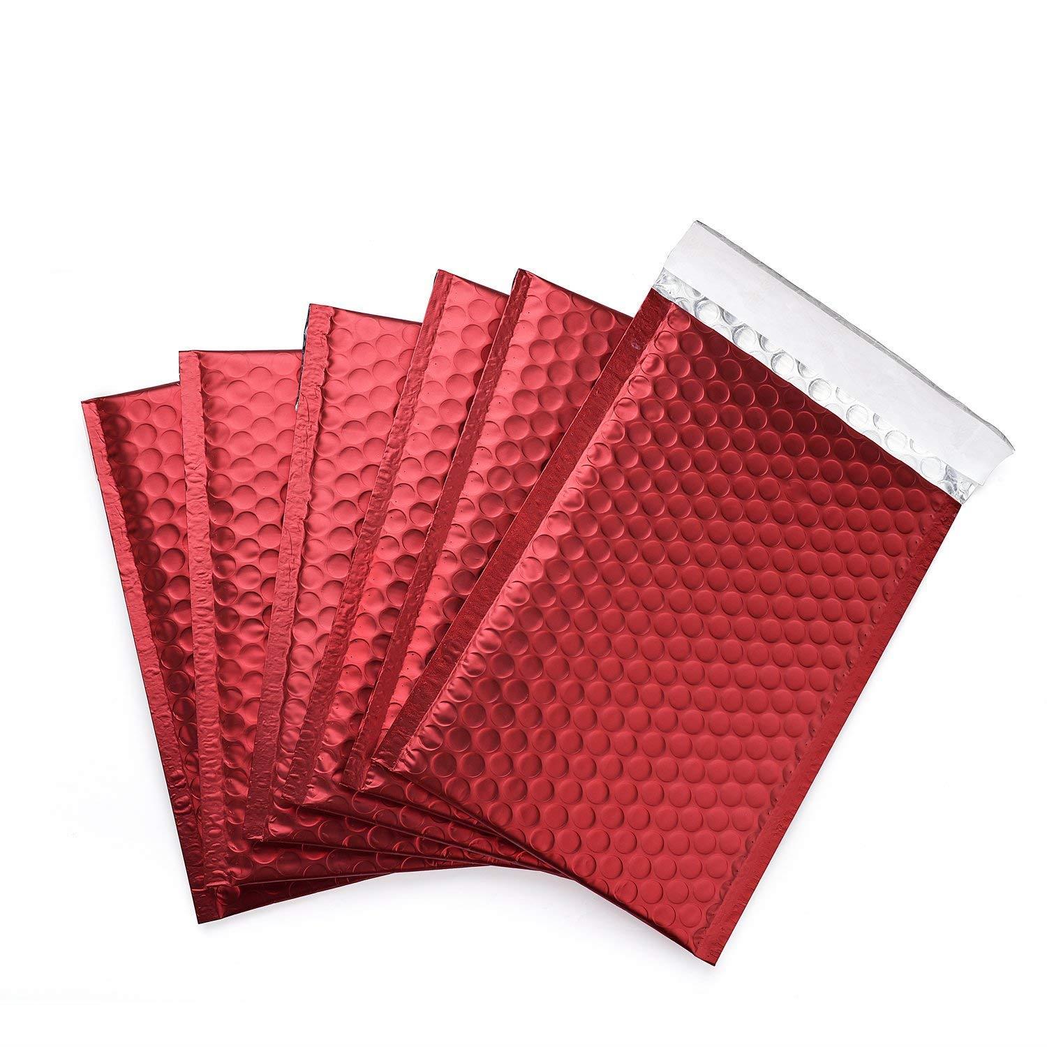 Fu Global Metallic Bubble Mailers 6x10 Inch Red Self Seal Padded Envelopes Pack of 25