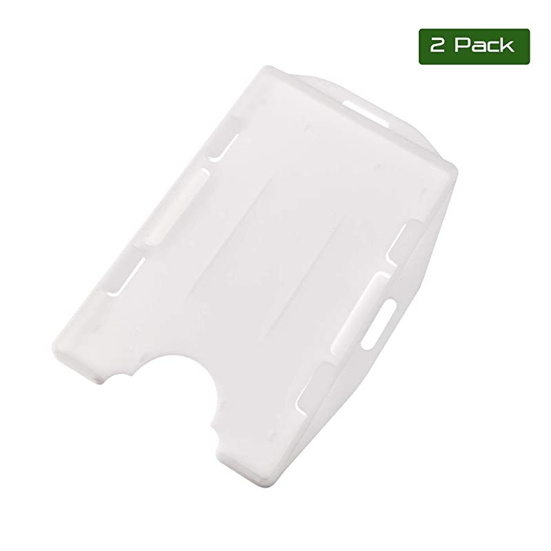 2 Pack White Premium Hard Rigid Plastic 2 Sided ID Badge Holder Horizontal or Veritcal Hold 2 Cards