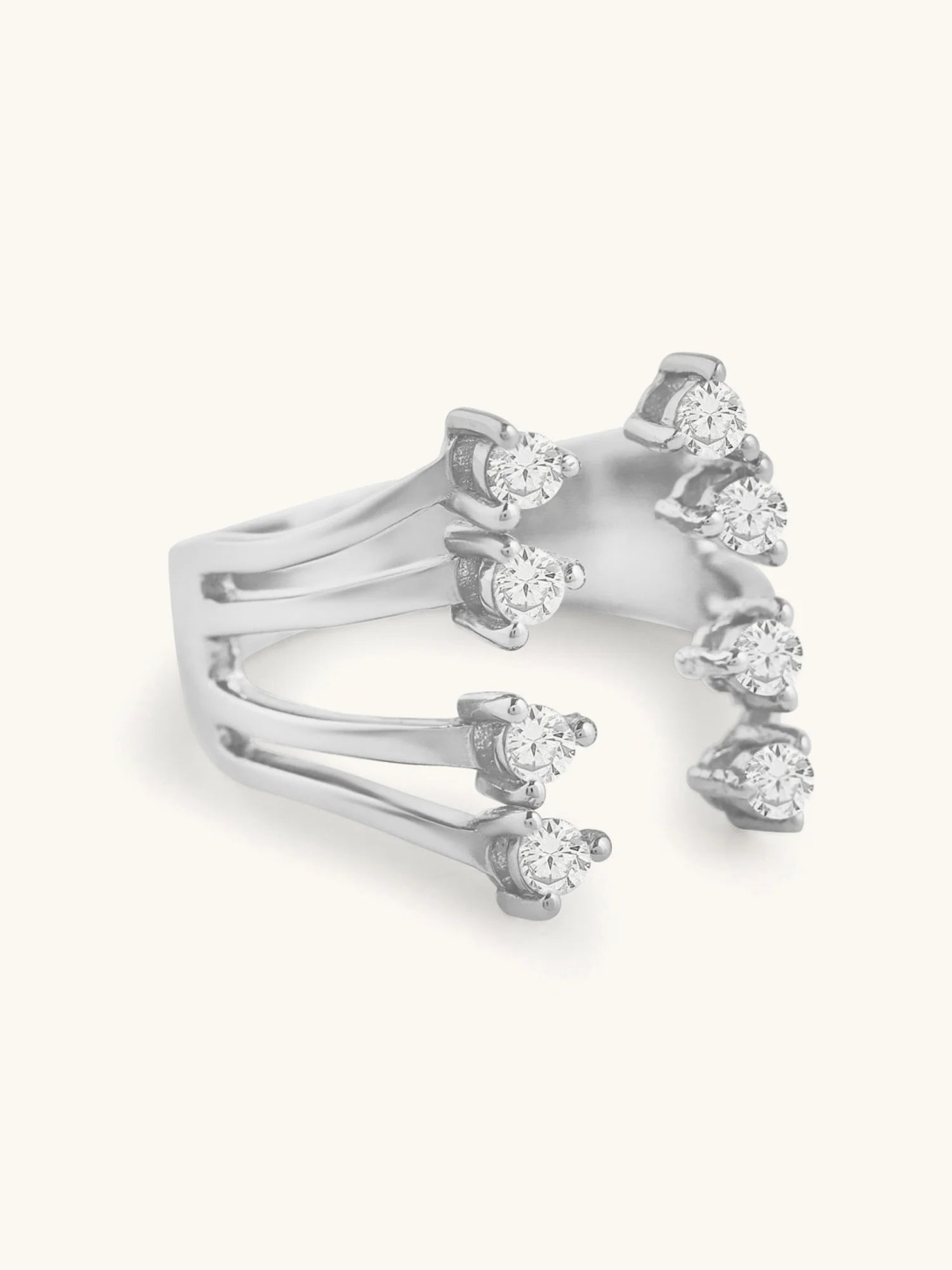 Mabel 92.5 Sterling Silver Rhodium-Plated Open Claw Solitaire Adjustable Ring