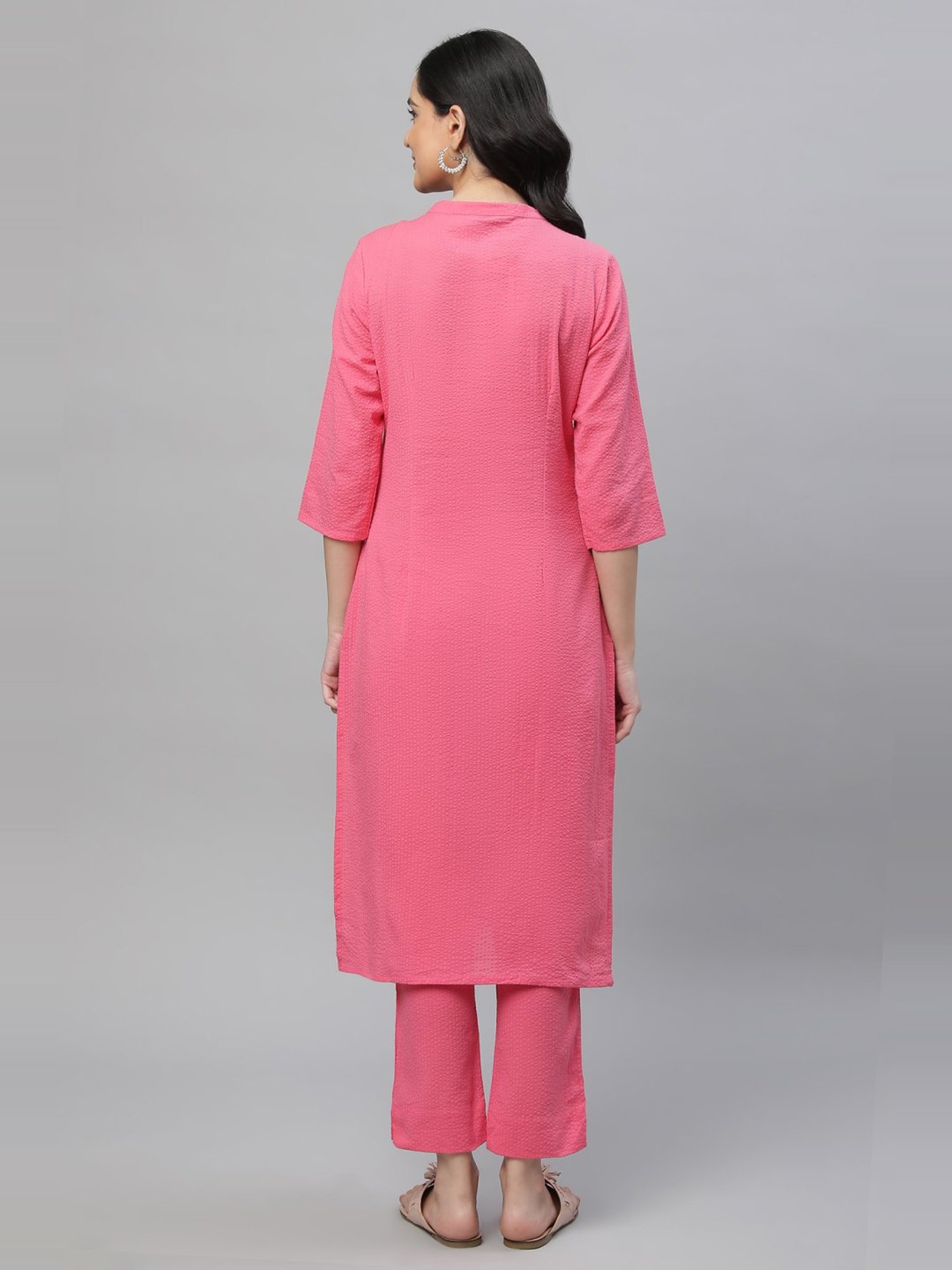 Aurelia Pink Cotton Embroidered Kurta Pant Set