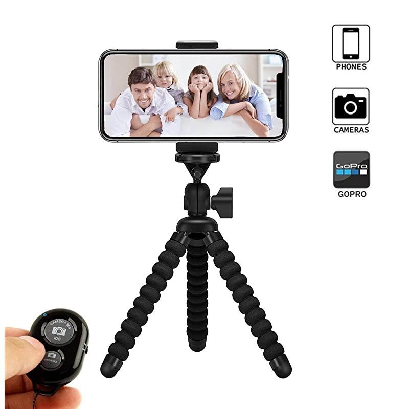 Phone Tripod  Flexible PhoneCamera Tripod Mount Stand Holder with Wireless Remote Shutter and Universal Clip Compatible with iPhone Android Phone Camera and GoPro 2019 Upgraded