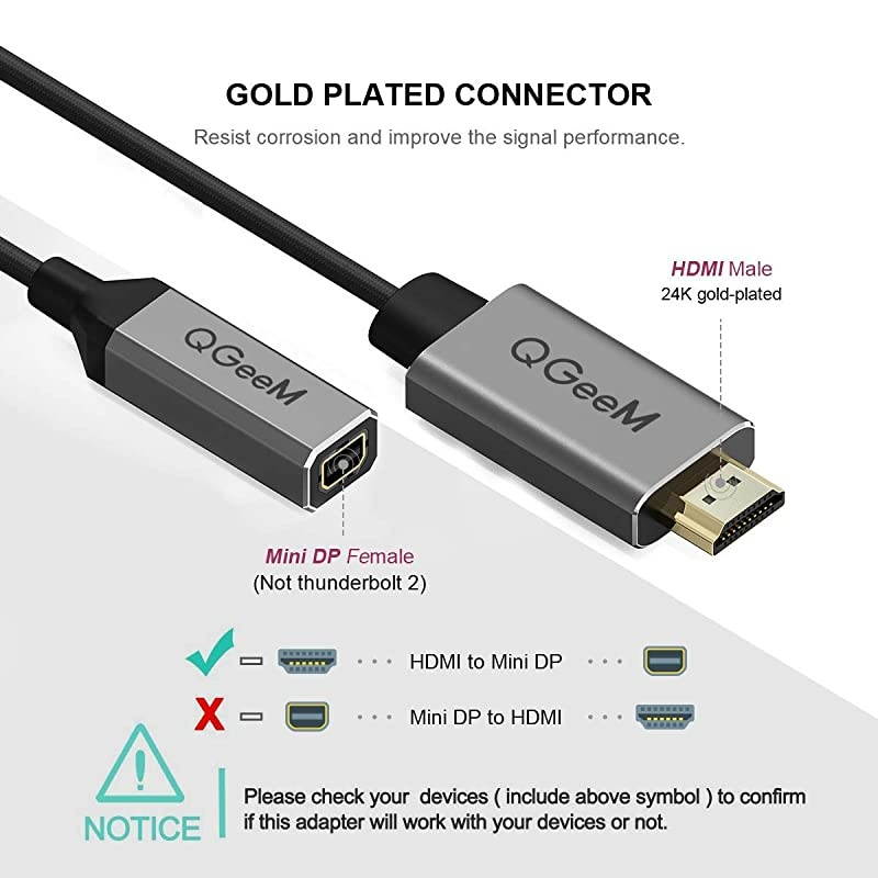 HDMI to Mini DisplayPort Converter Adapter Cable 20Cm 4K x 2K HDMI to Mini DP Adaptor for HDMI Equipped SystemsCompliant with VESA DualMode DisplayPort 12 HDMI 14 and HDCP