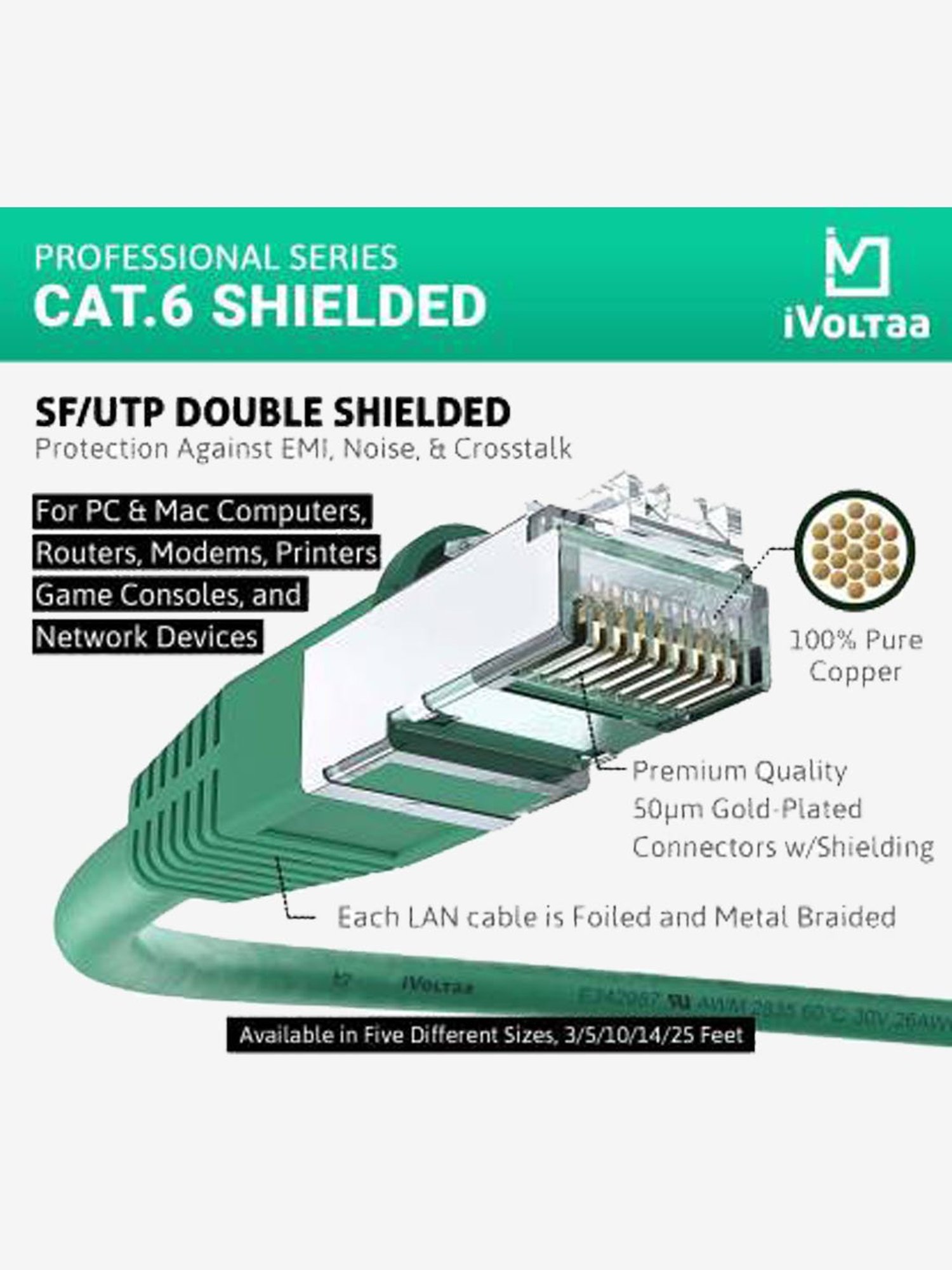 iVoltaa iVLAN 4.2 m foil shielded twisted pair wiring LAN Cable (Green)