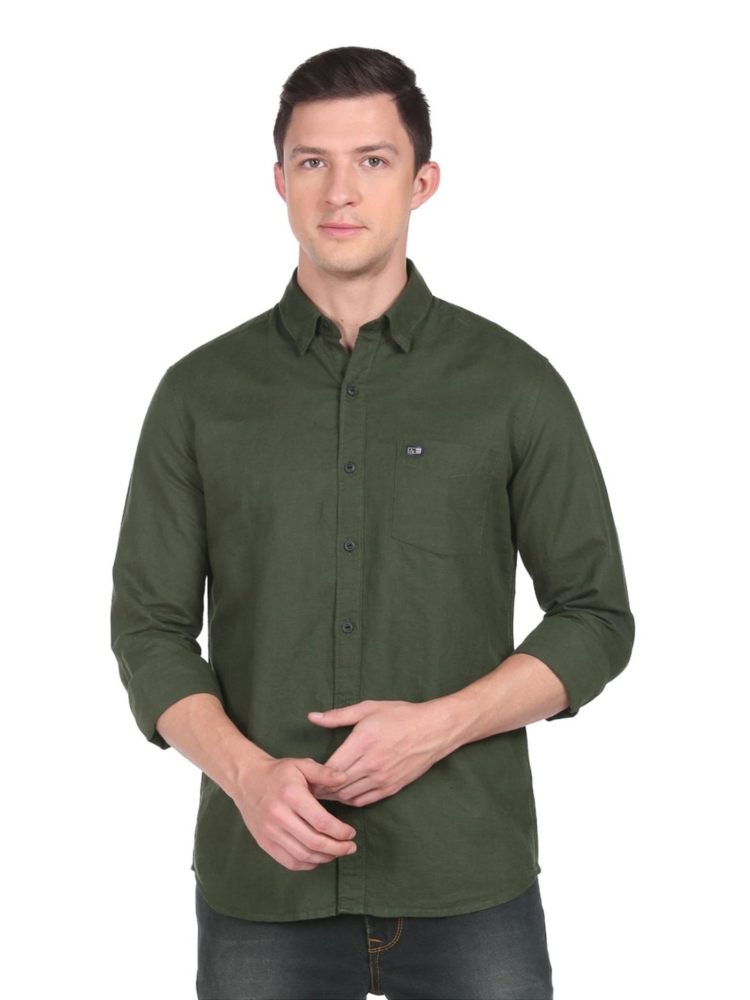 Arrow Sport Dark Green Cotton Slim Fit Shirt
