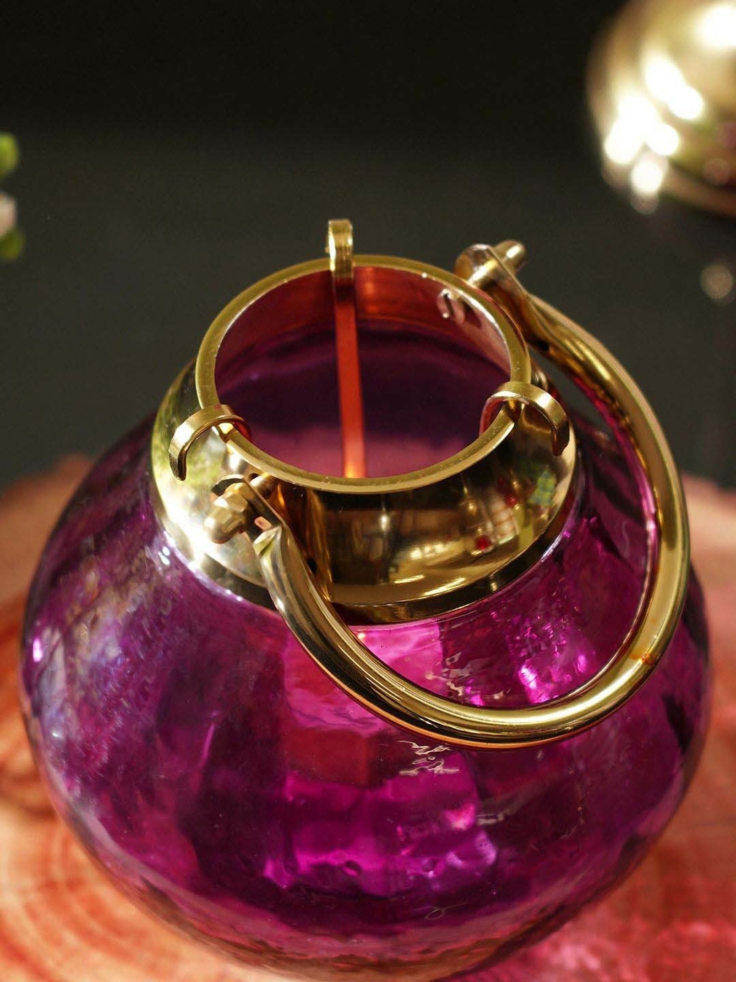 Pure Home and Living Pink & Gold Glass Lantern Tea Light Holder