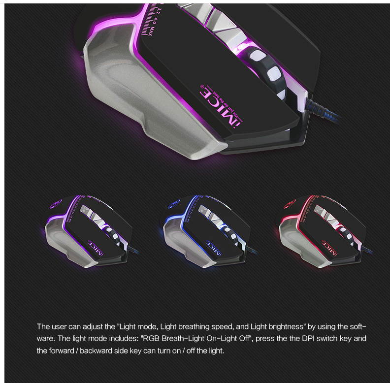 IMICE V9  Ergonomic Design, Cool Exterior 4-color Backlit 3200DPI Wired 7-Button Gaming Mouse Macro Custom - White