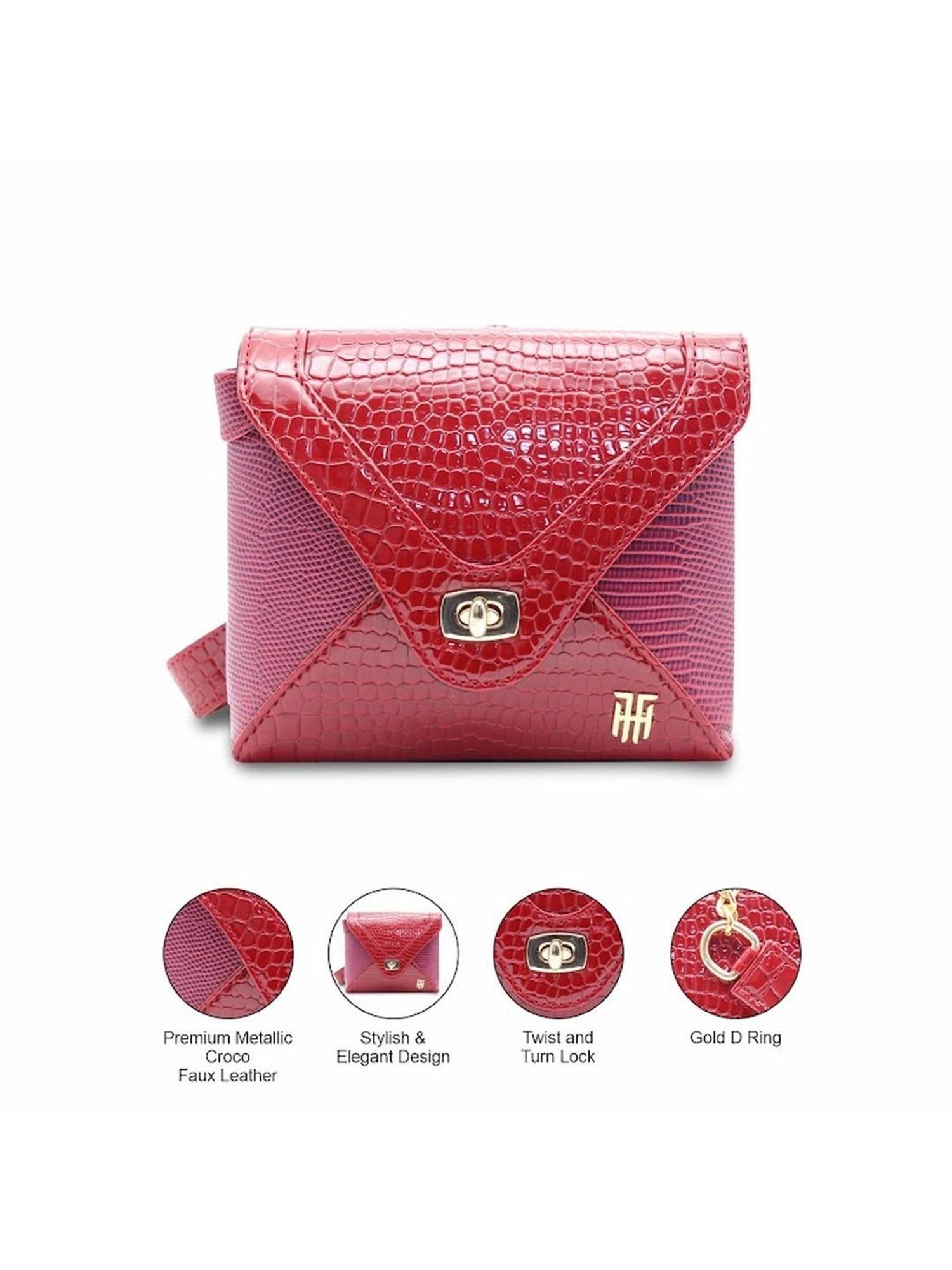 THE HOLISTIK Glititer II Red Textured Medium Handbag