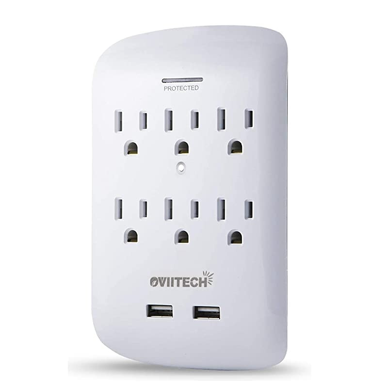 6 Outlet Surge Protector900 Joules Wall Adapter Tap with 2 USB Charger Dual 31A USB Ports 3Prong Wall Mount Outlet PlugsETL ListedWhite
