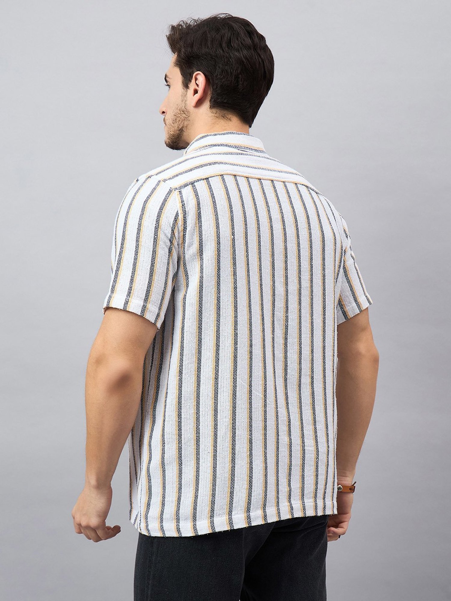 CHIMPAAANZEE White & Black Regular Fit Striped Shirt