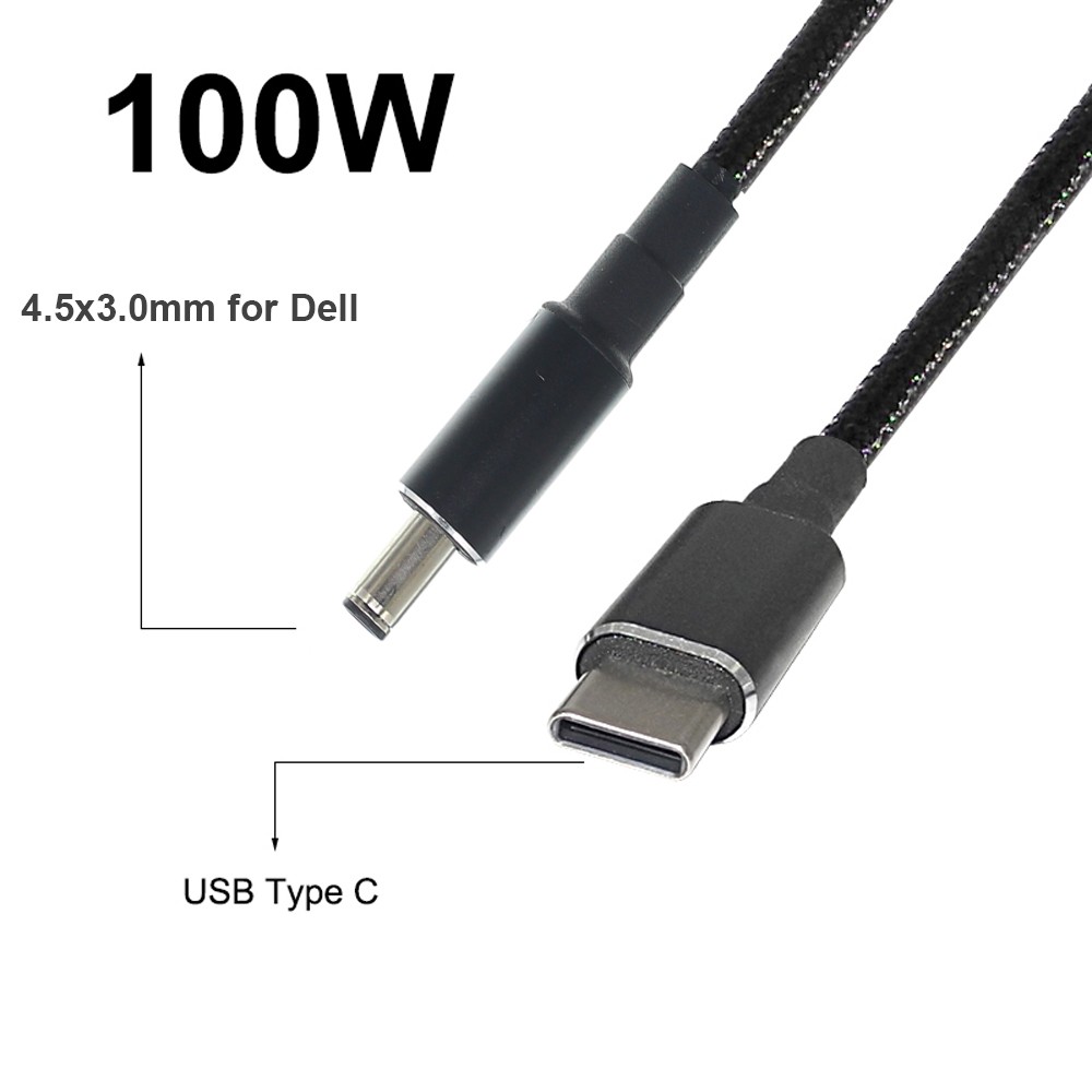 100W USB C Type-C to 4.5*3.0mm Adapter PD Charger Cable for Dell 90W or below laptops