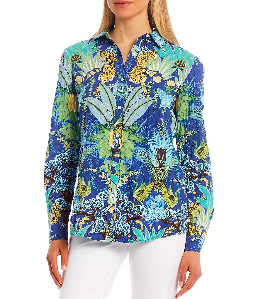 J.McLaughlin Lois Cotton Floral Long Sleeve Shirt Collar Blouse