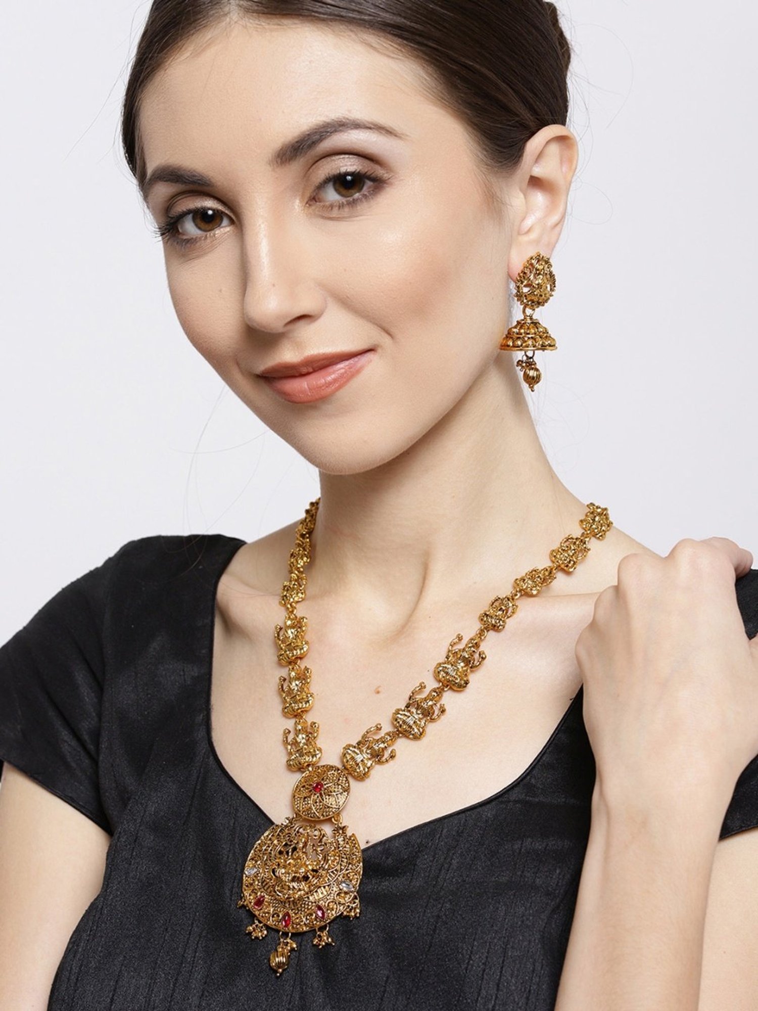 Zaveri Pearls Antique Gold Alloy Necklace & Earring Set